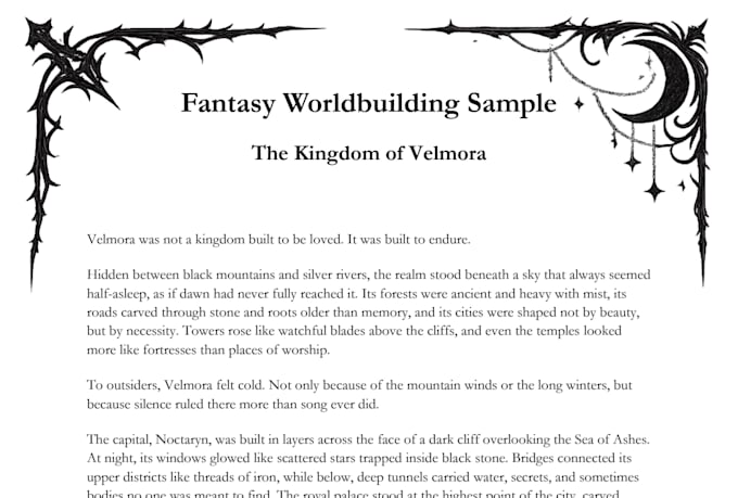 write fantasy worlbuilding lore for your story